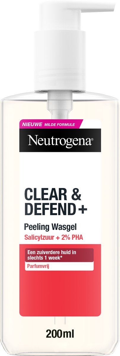 Neutrogena Clear & Defend+ Peeling Wasgel - Ontwikkeld met Dermatologen - Geschikt voor Gevoelige Huidtypes - Parfumvrij - 200ml
