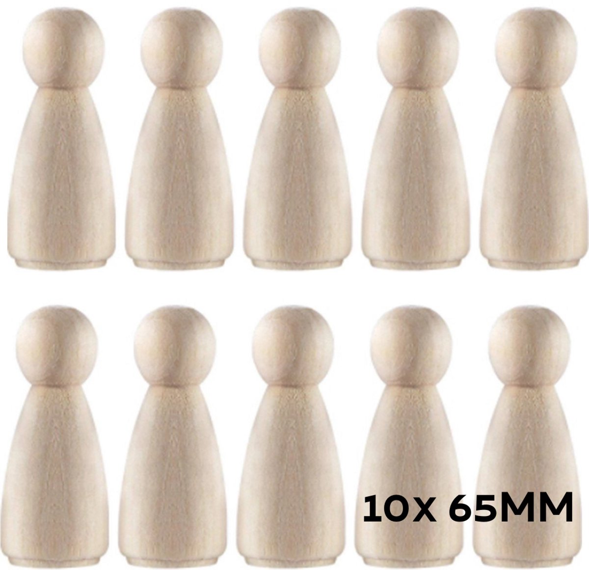 Blanco Houten Pionnen 10x Vrouw - 6.5 CM - Poppetjes/Vrouwtjes/Peg dolls - DIY