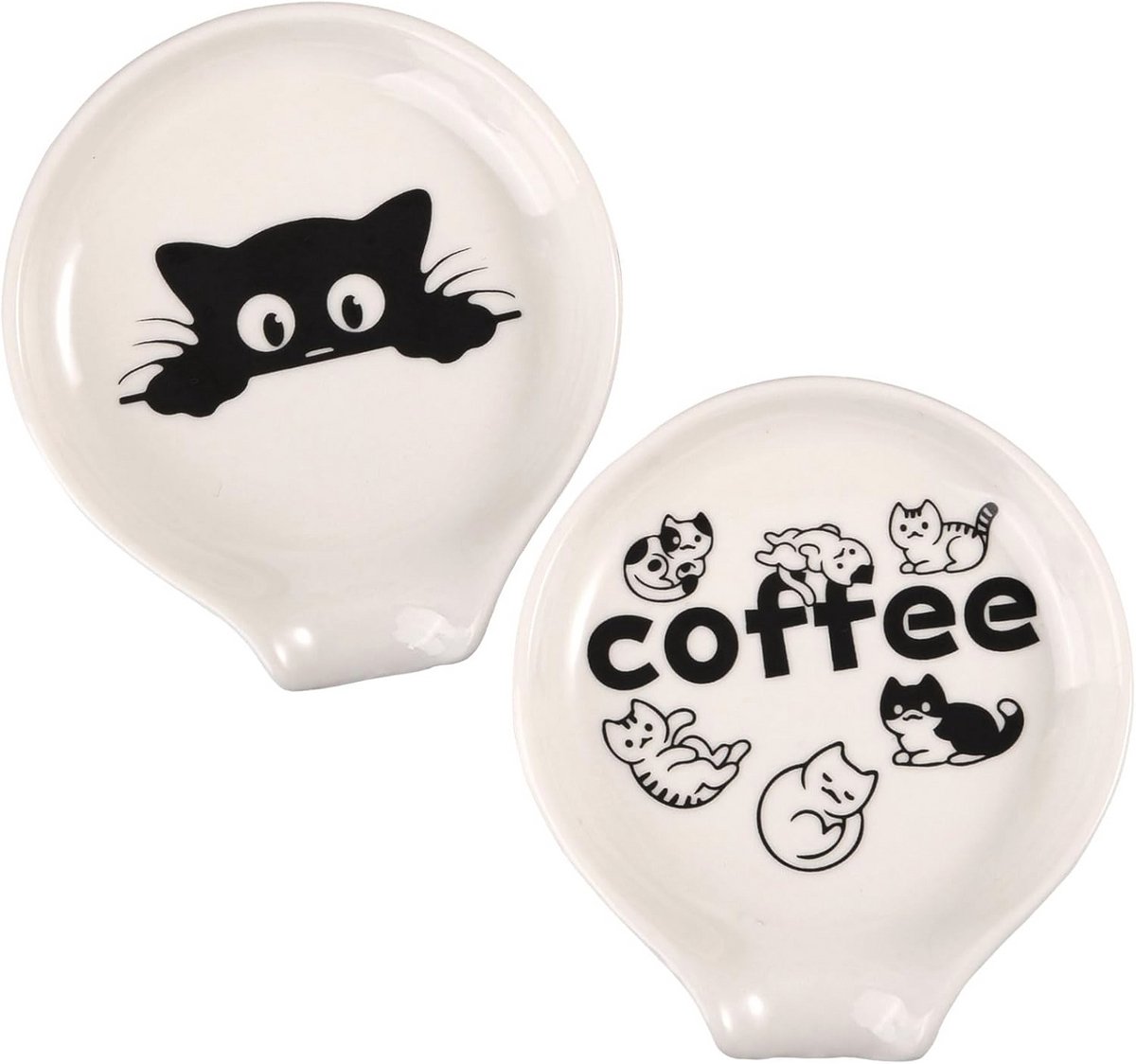 2 stuks kat koffie origach keramische lepel rust witte lepel houder - voor toonbank koffie porseleinen lepel houders - thuis keuken aanrecht of fornuis top - magnetron oven vaatwasmachinebestendig