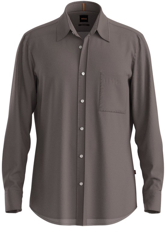 BOSS Relegant Overhemd Linnen Taupe - Maat XL - Heren - Overhemden Casual