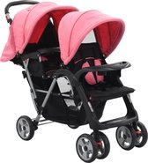 vidaXL - Kinderwagen - dubbel - staal - roze - en - zwart
