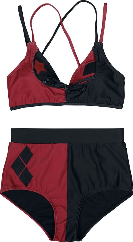 Set bikini Batman Harley Quinn étoiles et diamants rouge-noir M Polyester -