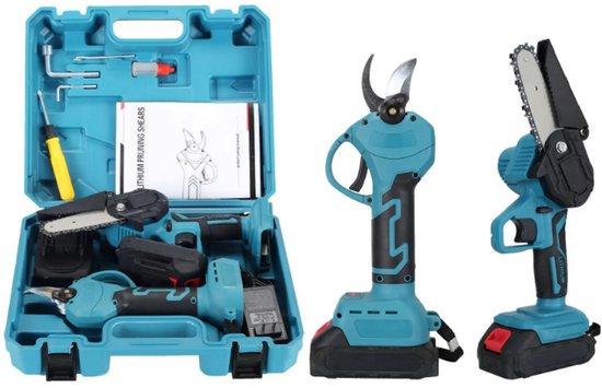Foto: Zincline accu kettingzaag elektrische snoeischaar 21v inclusief 2 accu s compleet tuingereedschap set
