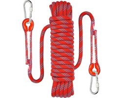 KZQ Klimtouw - Outdoor Survival Touw - 10 Mm Dikte - Inclusief Karabijnhaak - Paracord - Parachute - Parachute Koord - Kamperen - Boot - Outdoor - Slijtvast - Sterk Draagvermogen - Rood