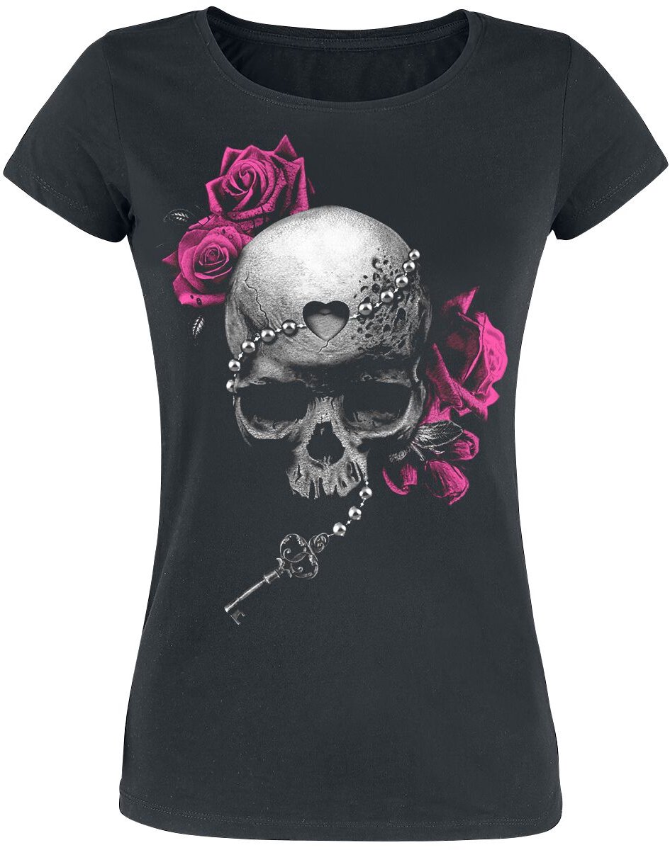 Gothicana Zwart t-shirt met doodshoofdprint - Dames - XXL