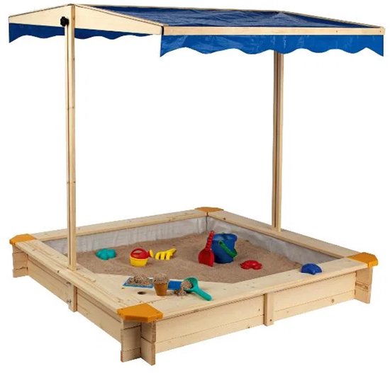 Multifunctionele Houten Zandbak- Buitenspeelgoed– In hoogte Verstelbaar Dak, Speelhoek & UV-bescherming! Afmeting:118x118x118cm