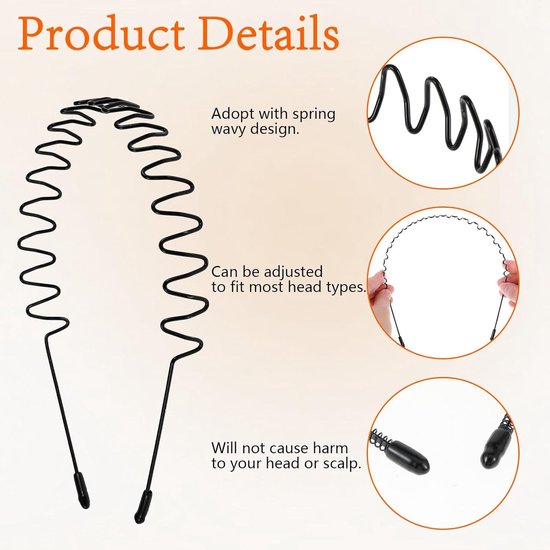 Bandeaux en métal pour hommes - Set de 9, design ondulé, antidérapants pour le sport, le yoga, la danse et le maquillage