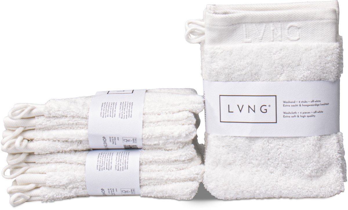LVNG Washandjes – Set van 12 – 100% Biologisch Katoen – Hotelkwaliteit – GOTS-gecertificeerd – Off White