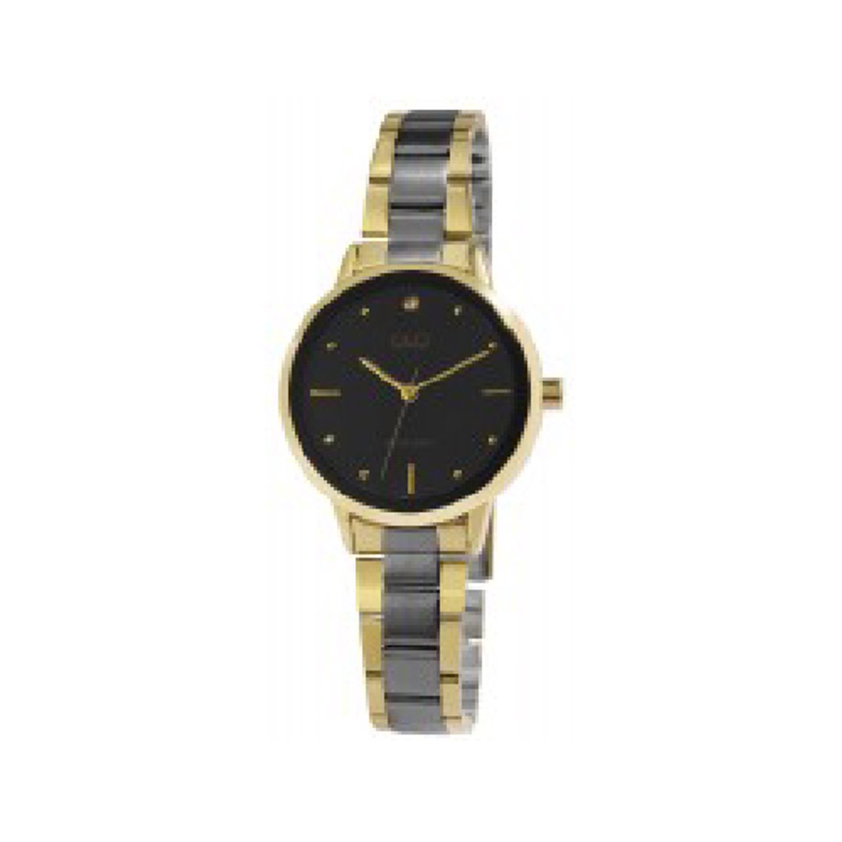 QQ- QB97j412y-Dameshorloge-antraciet-goudkleurig-diameter 32 mm-3 atm waterdicht