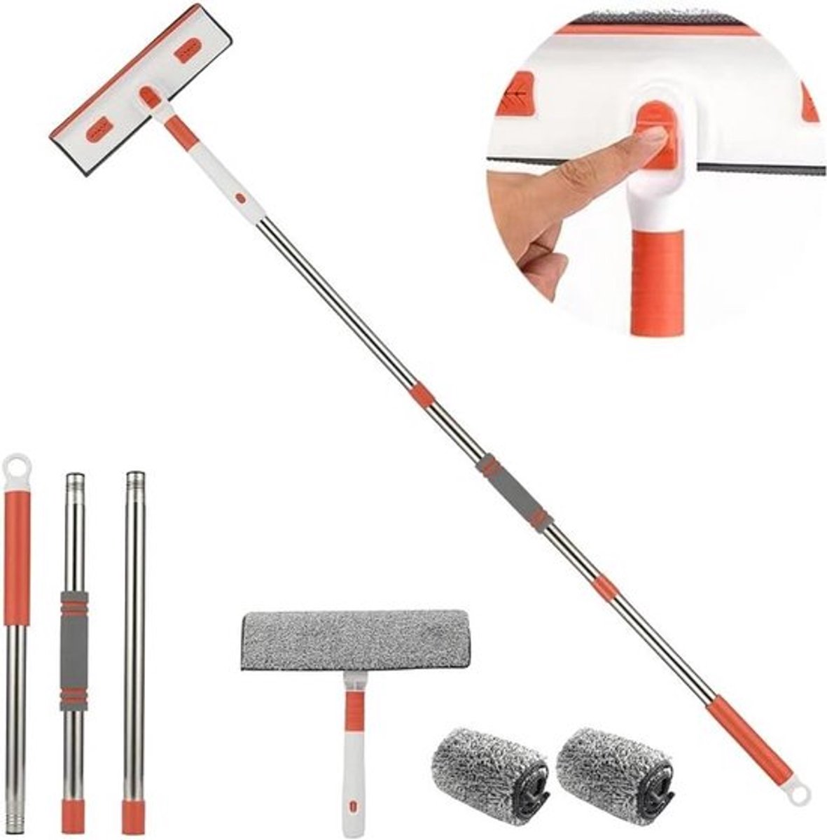 Goedkoopste Telescoopsteel raamreiniger - 2-in-1 raamwisser voor hoge ramen binnen en buiten