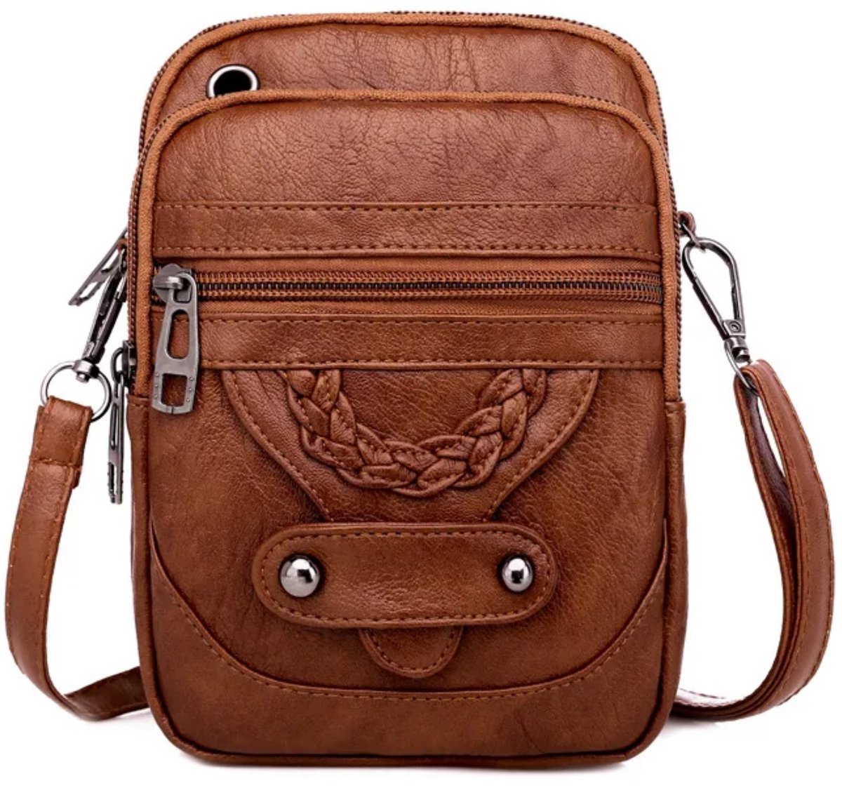 Innerlight® Vintage Dames Crossbody Tas – Kleine Schoudertas en Telefoontasje – PU Leer – Bruin – Portemonnee en Handtas in Een