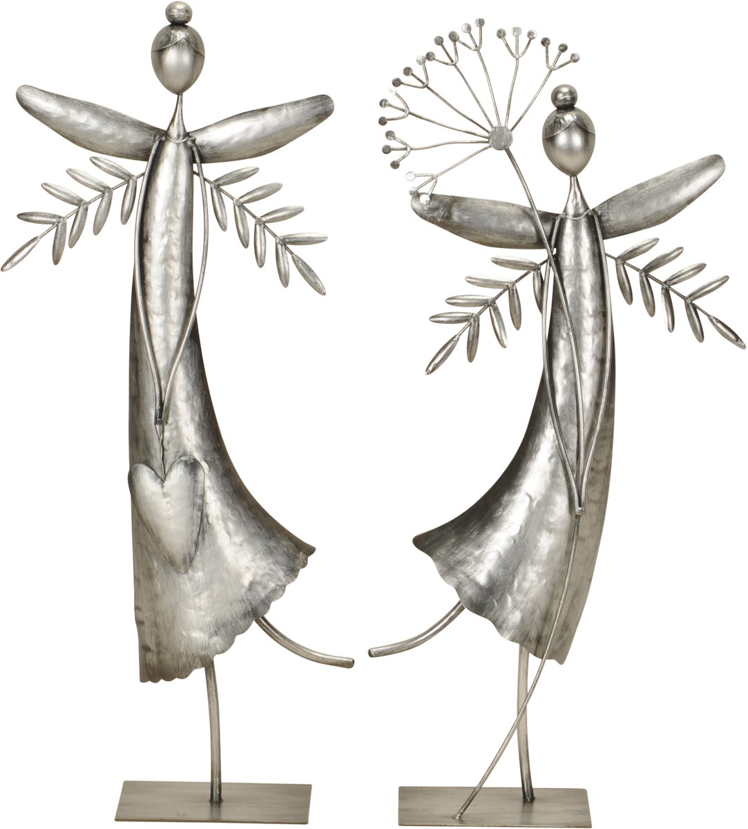 Grote Elf Decoratie Set van 2 – Metalen Elf Beeldjes Zilver-Zwart – Moderne Sfeervolle Tuin & Interieur Decoratie – 60 cm Hoog