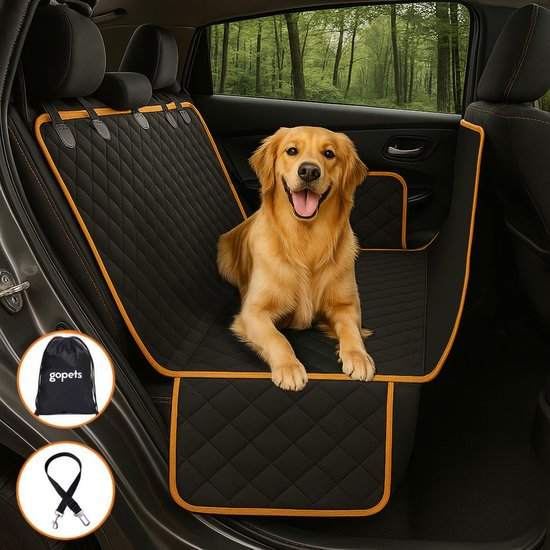 Gopets Hondendeken Auto Achterbank - Hondendeken kofferbak - Automand hond - Beschermhoes kofferbak - Met gordel - Oranje