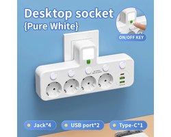 Meervoudige wandcontactdoos – Met USB & USB-C aansluiting – Slimme verdeelstekker - mooi en strak uiterlijk – Geen Verlengsnoer – Wit