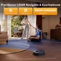 Koppel met een robotstofzuiger die dankzij PreciSense LiDAR Navigatie & Kaartopbouw 6x sneller kan karteren, 3D kaartweergave heeft en meerdere verdiepingen kan. Mannen en vrouwen in kamer.