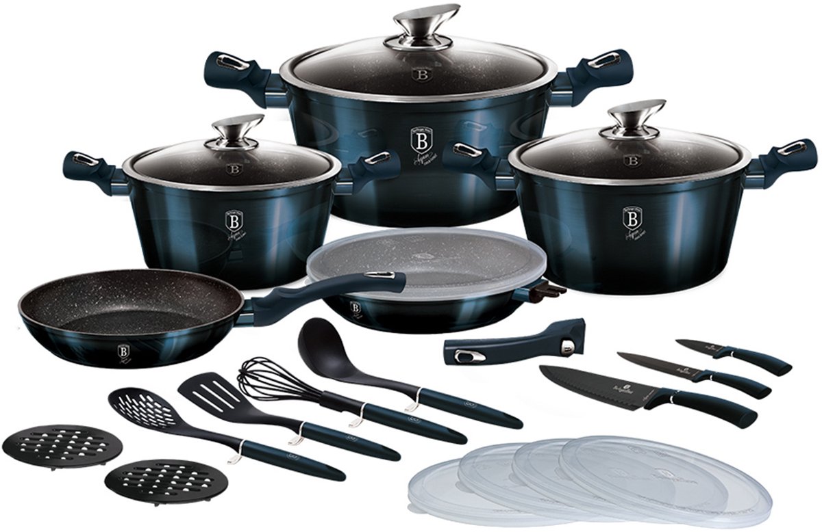 Berlinger Haus Aquamarine Serie - Pannenset - Graniet - 22 Delig - Soft-Touch Handvat