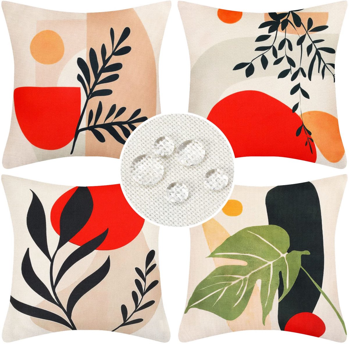 Ibenzoa Kleurrijke Boho-Abstracte Kussenhoezen voor Binnen en Buiten, Waterbestendig Linnen, 45 x 45 cm, Set van 4