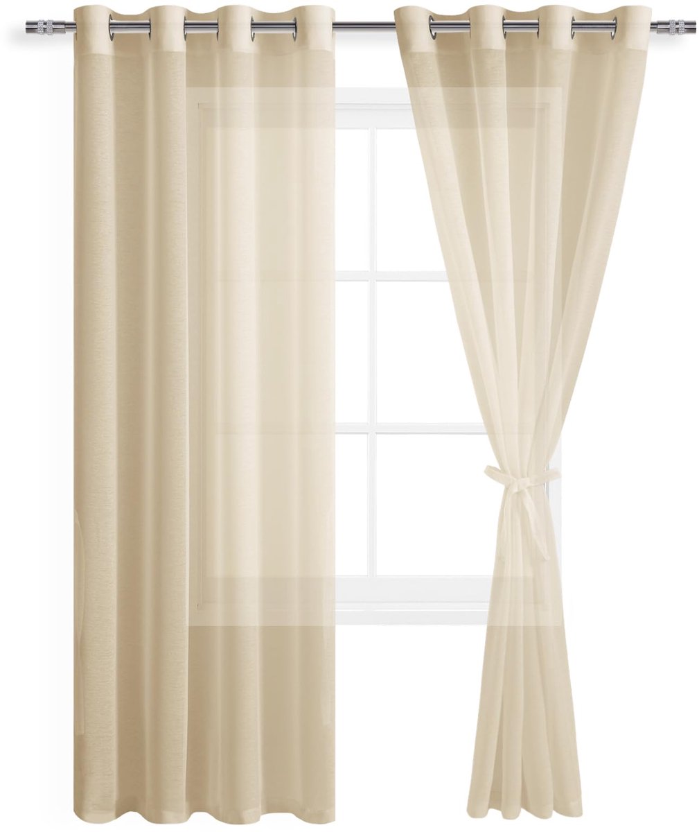 Ibenzoa Elegante Transparante Gordijnen Set met Oogjes en Bijpassende Gordijnhouders, 240 x 140 cm, Neutrale Tint beige