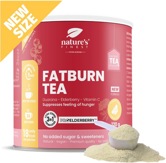 Nature's Finest Fat Burn Tea - Vetverbranding Thee met Guarana, Vlierbes, Witte Thee & Vitamine C - Ondersteunt Gewichtsverlies, Versnelt Vetmetabolisme & Onderdrukt Hongergevoel - Detox & Energieboost