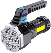 JustValue Oplaadbare LED Zaklamp - 4000 Lumen - Militaire Zaklamp - Schijnwerper 30 m² - 4 Standen - Nood Lamp Waterdicht - Zwart