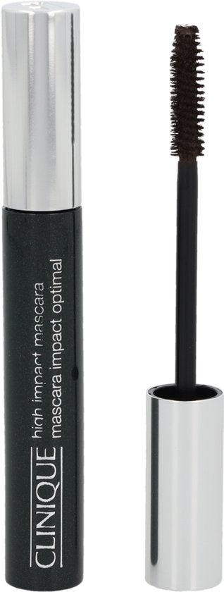 Donkergroene Clinique High Impact Mascara met zilveren dop, borsteltje is uit de huls.
