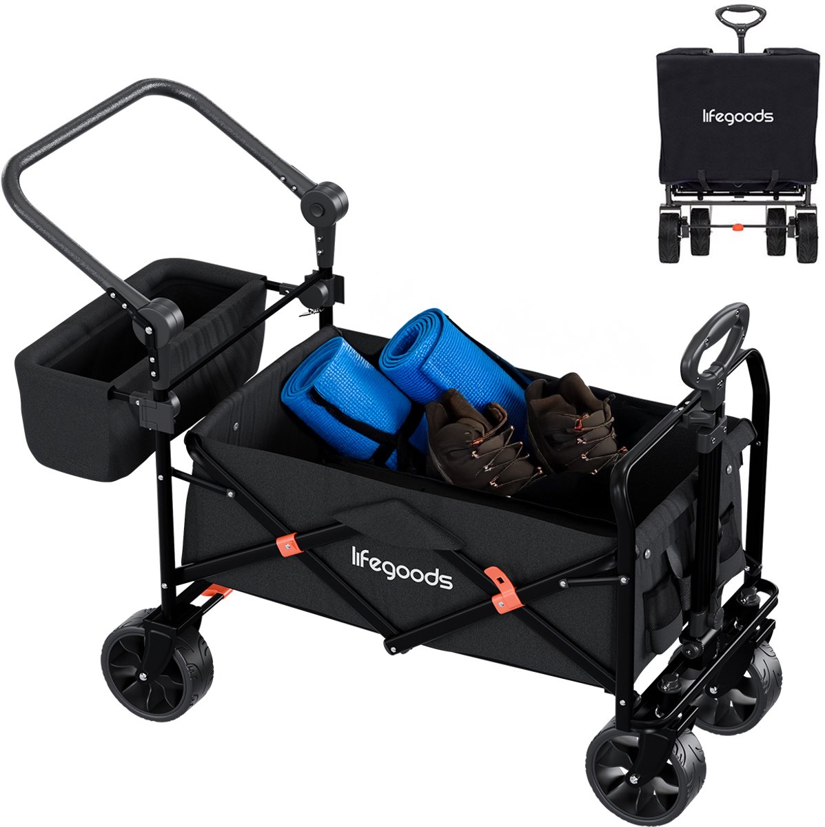 Bol.com LifeGoods Bolderkar Opvouwbaar - 90L - 120KG Draagkracht - Draaibare Wielen met Rem - 120x61x80CM - Inklapbare Bolderwag... aanbieding