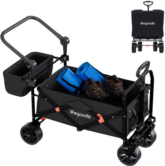 LifeGoods Bolderkar - Opvouwbaar - Tot 120KG - 90L - Wasbaar Polyester - 120x80cm - Zwart