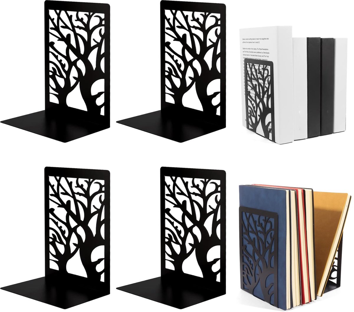Ibenzoa Decoratieve Metalen Boekensteunen Set - Antislip Boekenhouders voor Thuis en Kantoor Zwart