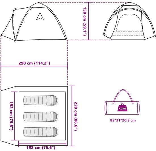 vidaXL - Koepeltent - 3-persoons - snelontgrendeling - grijs - en - oranje van Vidaxl — afbeelding 5