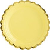 Papieren Gebaksborden - Geel met metallic gouden randje (6 stuks) - Partydeco