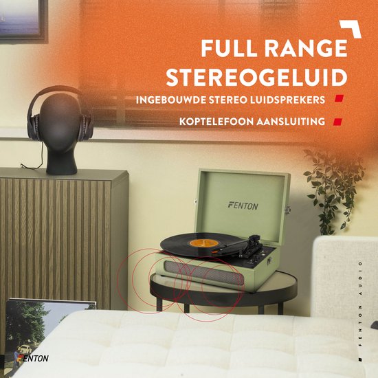Retro Platenspeler Bluetooth in & out - Fenton RP118 - Model 2025 - Geschikt voor alle platen - Ingebouwde speakers - Groen — afbeelding 2
