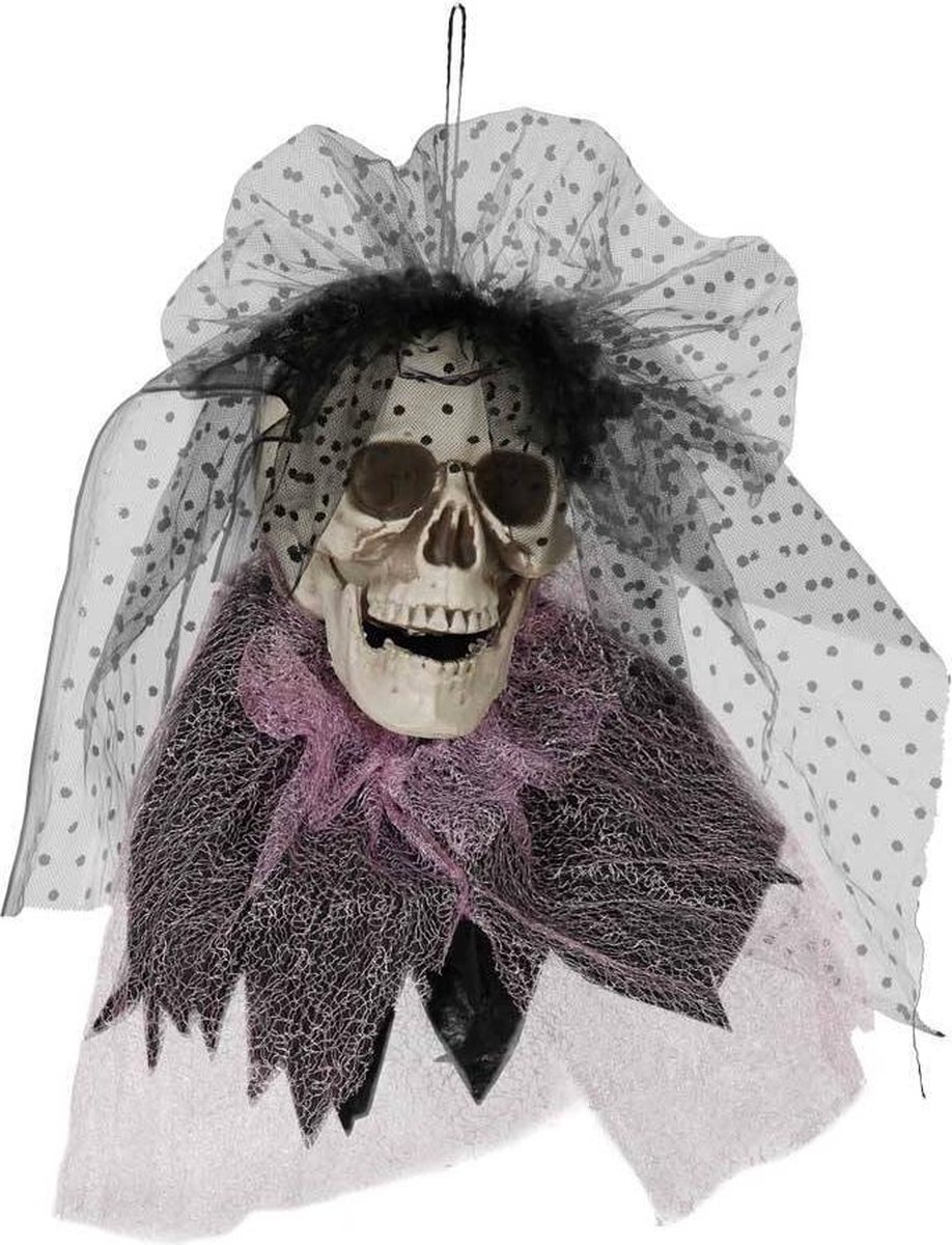 decohanger - skull met sluier - 18 cm
