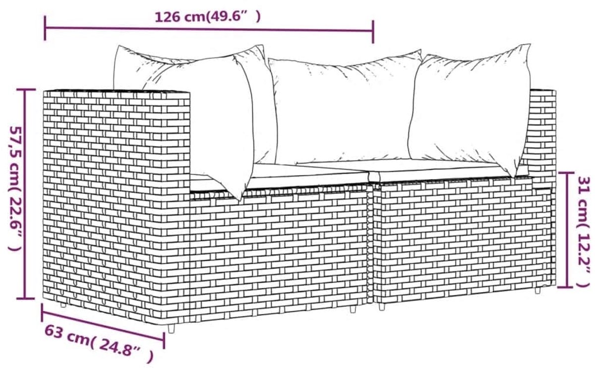 vidaXL - Tuinhoekbanken - met - kussens - 2 - st - poly - rattan - bruin thumbnail 6