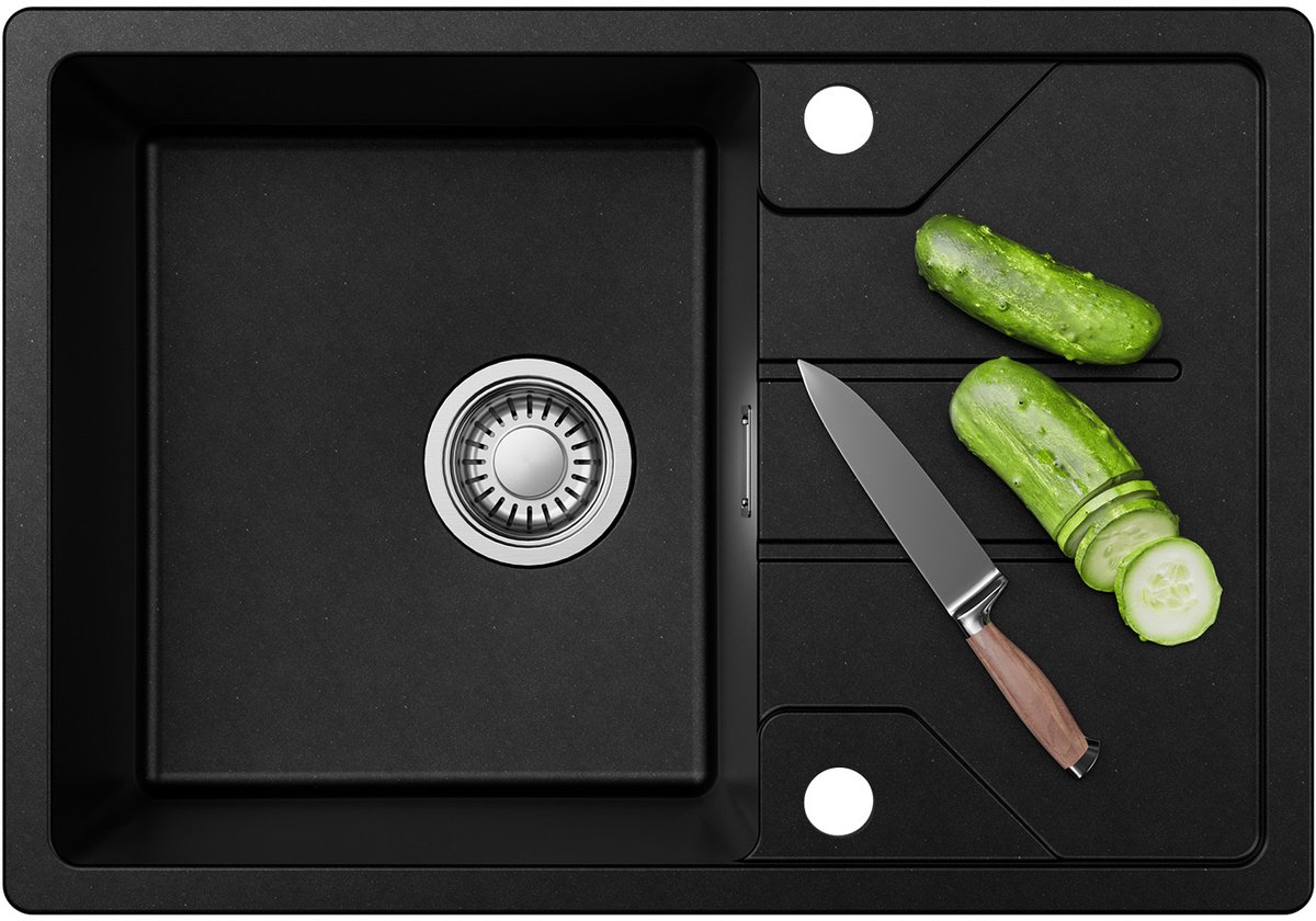 DERW MAX Spoelbak Keuken 65x45CM - Spoelbak Graniet - Spoelbakken Keuken Opbouw - 80% Kwarts Zand Keuken Spoelbak - Zwart