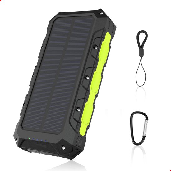 Ferera Solar Powerbank - 30.000 mAh - Powerbank Noodpakket Zonne-energie - Ingebouwde Kabels - 2 Extra Accessoires - Hoge Capaciteit - Solar Charger - Draadloos Opladen - Wireless Charger - Voor iPhone & Samsung - Met Zaklamp - Outdoor