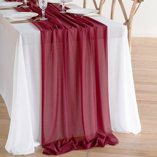 Chiffon tafelloper Pasen Lente Boho Rustiek 30*300cm Bruiloft loper Transparante bruidsdouche decoraties - Claret