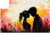Romantisch silhouet bij zonsondergang - Liefde tuindecoratie - Poster van buiten stel - Silhouet - Schilderij voor tuin - Wandposter voor tuin - tuinposter 75x50 cm