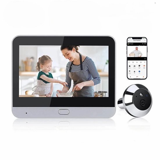 Sonnette vidéo intelligente avec caméra et gong, application incluse – Visionneuse de porte Wi-Fi Full HD 1080p – Judas numérique – Grijs
