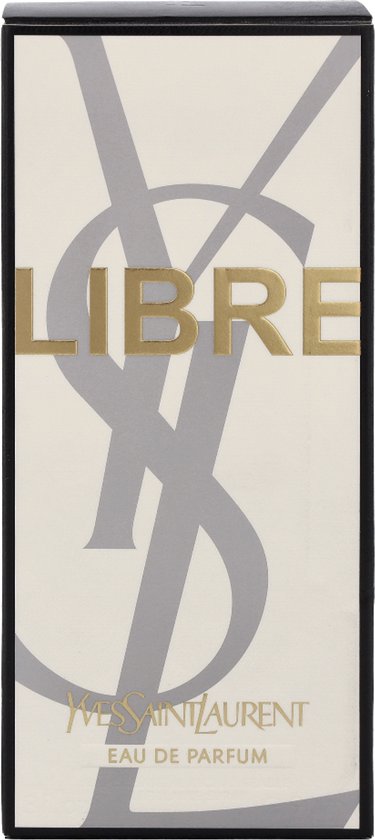 Doosje met 'LIBRE' in gouden letters en groot grijs YSL-logo op witte achtergrond.