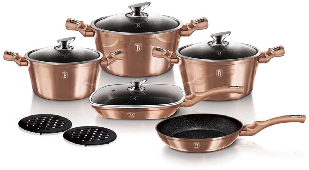 Berlinger Haus Metallic Serie - Granieten Pannenset - Rose Goud - Soft Touch Handgreep