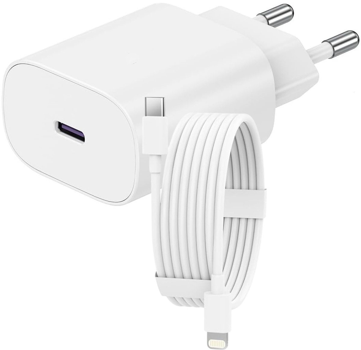 USB C Snellader 25W + kabel 1M - Oplader - USB-C Lader - Wit