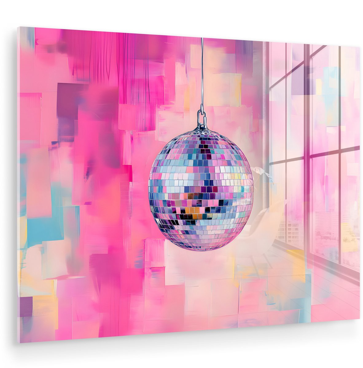 MuchoWow® Glasschilderij 160x120 cm - Schilderij acrylglas - Discobal - Pink - Verf - Foto