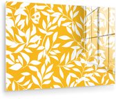 MuchoWow® Glasschilderij 180x120 cm - Schilderij acrylglas - Bladeren - Takken - Geel - Foto op glas - Muurdecoratie woonkamer - Wanddecoratie slaapkamer - Schilderijen