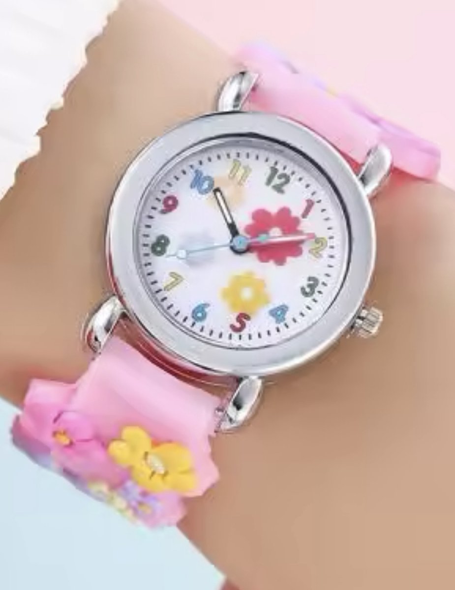 Bloem horloge roze siliconen band