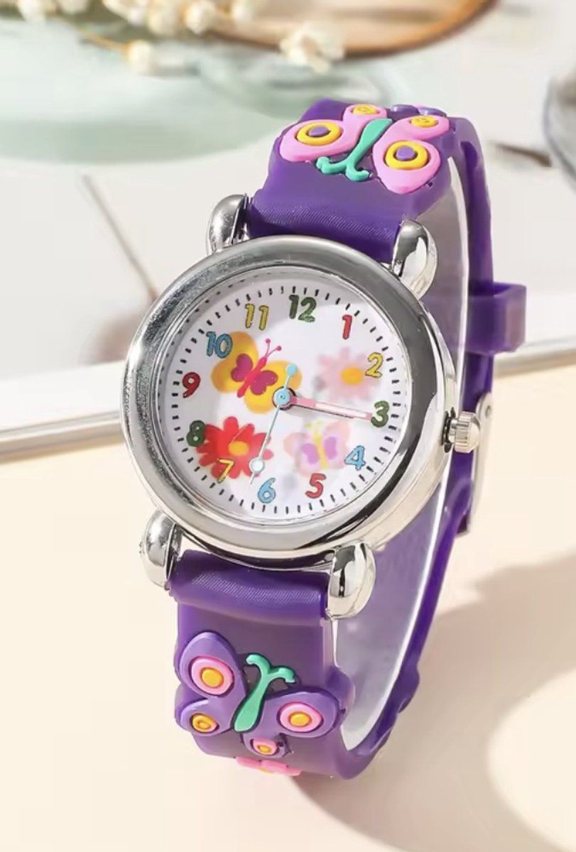 Vlinderhorloge paars siliconen band
