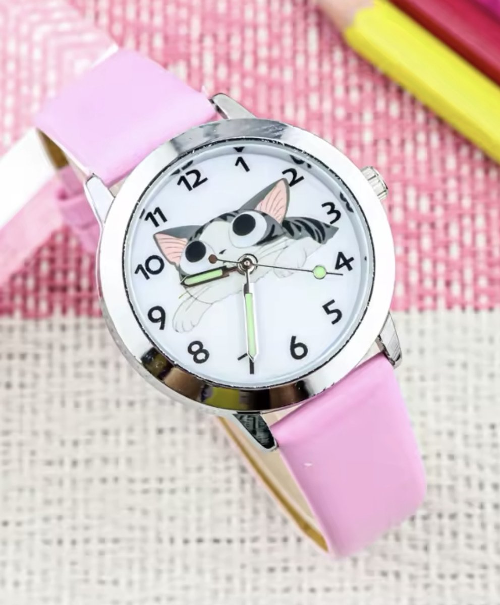 Poezen horloge roze bandje