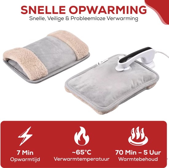Luxema Elektrische Kruik - Met Handverwarmer - Warmtekussen - Warmwaterkruik - Draadloos - Buikverwarmer - Nekverwarmer - Rugverwarmer - Kruik voor in Bed - Grijs