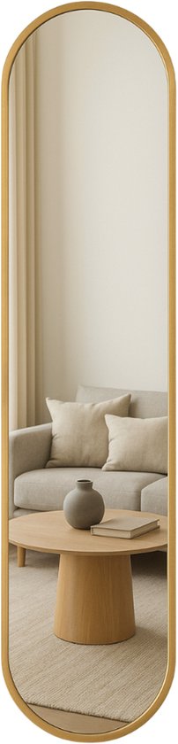 MIRRORS AND MORE MISOU - Passpiegel - Wandspiegel - Ovale - Staande Spiegel - Muur - Goud - 101x20cm - MONI
