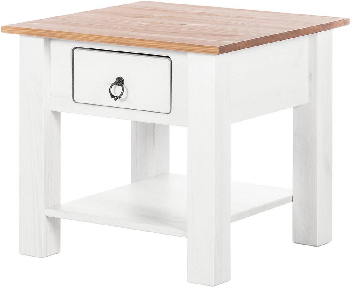 Notio Living Ines Salontafel met 1 Lade - Massief Grenenhout - Landelijke Stijl- Wit/Honing