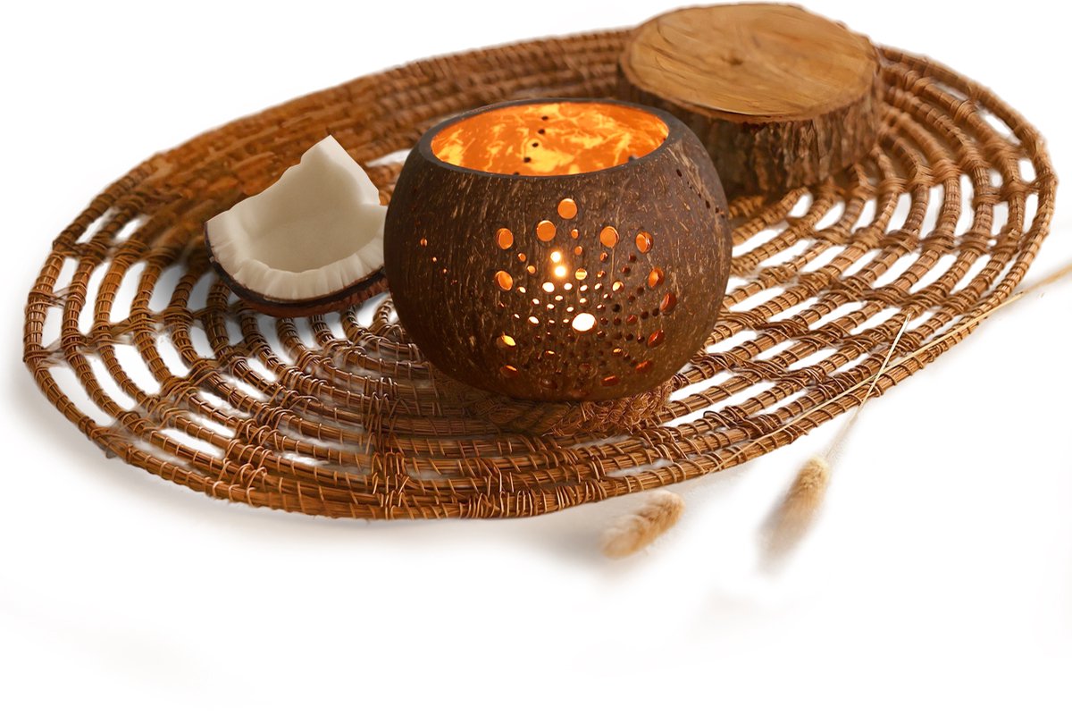 Namture 2 Kokosnoot Waxinelichthouders - Theelichthouders - Kaarsenhouder - Diameter 13 cm - Hoogte 10 cm - 100% Natuurlijk - Duurzaam